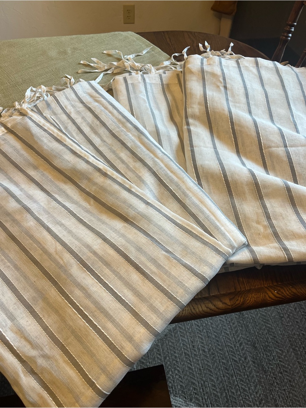Striped Tie-Top Cotton Linen Curtain Panel - White & Gray